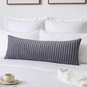 Super Soft Plush Gray 14 x 36 long Pillow Cover Faux Fur Lumbar Bolster Accent